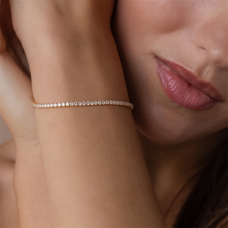 Adjustable Crystal Bracelet Golden Tone Chain Sparkling Clear Crystals